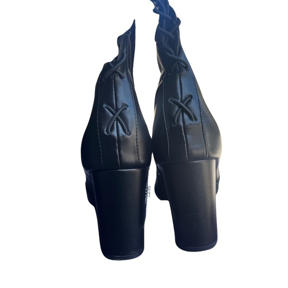 KURT Geiger Pointed Toe Knee High Lace-Up Black Leather High Block Heeled Boots - Picture 14 of 16